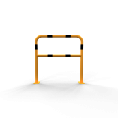 Hoop of steel tube |  48 x 2,5 mm | with cross bar | for plugging down | total width: 1000 mm | total height: 1000 mm | hot-dip galvanized and yellow coatedwith black warning stripes